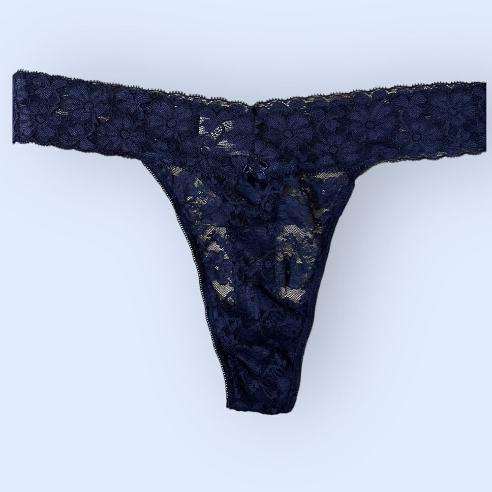 Navy Blue Lace Thong Panty Sz XL
